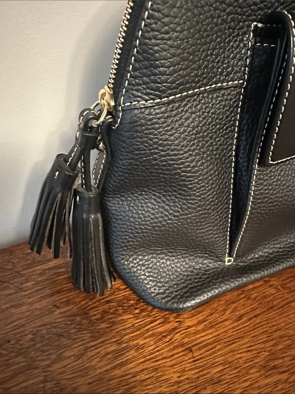Dooney & Bourke Black Pebble Leather Dome Satchel with Braided Handles